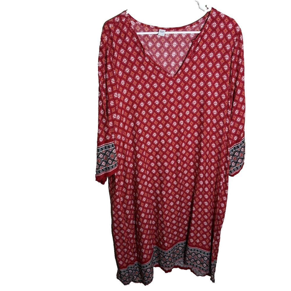 Brown Coco Dress Women's 2XL Red Printed Shift Midi Casual Summer Lightweight